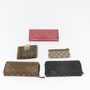 GUCCI GG Canvas Wallet Leather 10 Set Beige Black pink Auth CB189-10