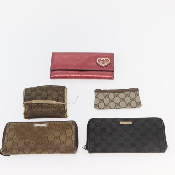 GUCCI GG Canvas Wallet Leather 10 Set Beige Black pink Auth CB189