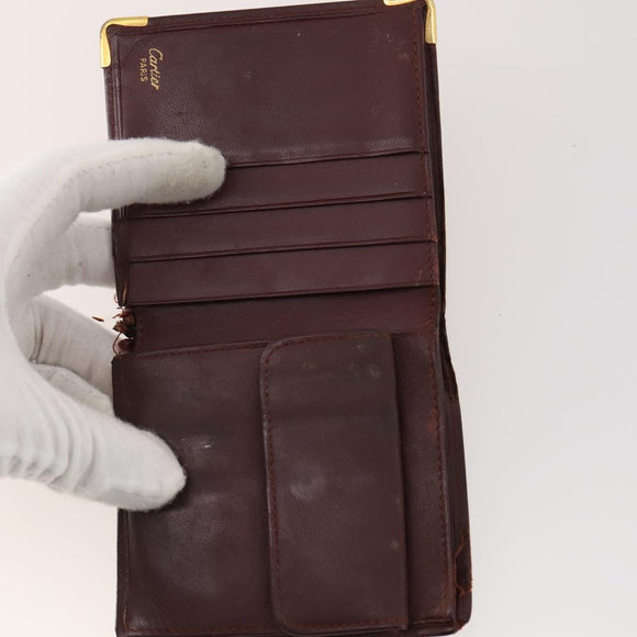 CARTIER Wallet Leather 10 Set Bordeaux Auth CB190