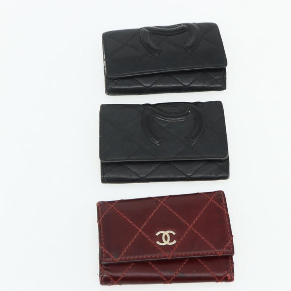 CHANEL Key Case Caviar Skin 10 Set Black Beige pink CC Auth CB195