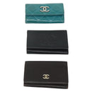 CHANEL Key Case Caviar Skin 10 Set Black Beige pink CC Auth CB195-2