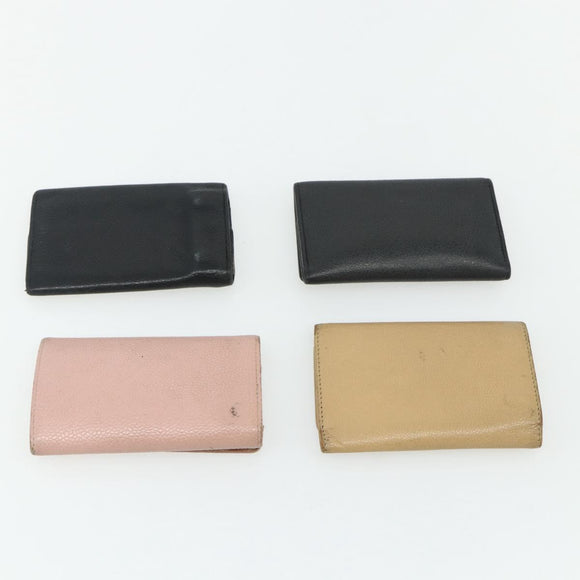 CHANEL Key Case Caviar Skin 10 Set Black Beige pink CC Auth CB195