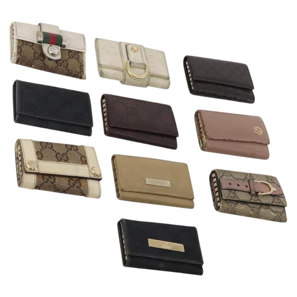GUCCI GG Canvas Guccissima Key Case Leather 10 Set Beige Black Auth CB197