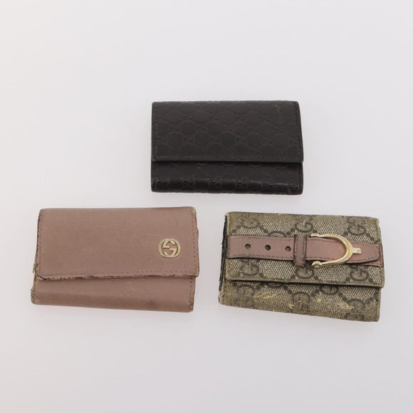 GUCCI GG Canvas Guccissima Key Case Leather 10 Set Beige Black Auth CB197