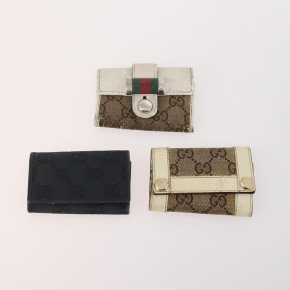 GUCCI GG Canvas Guccissima Key Case Leather 10 Set Beige Black Auth CB197