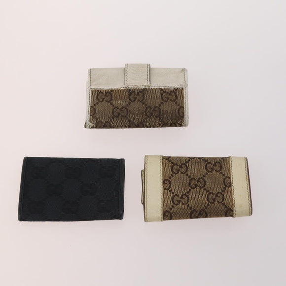 GUCCI GG Canvas Guccissima Key Case Leather 10 Set Beige Black Auth CB197