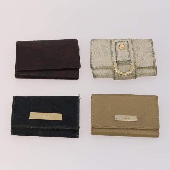 GUCCI GG Canvas Guccissima Key Case Leather 10 Set Beige Black Auth CB197