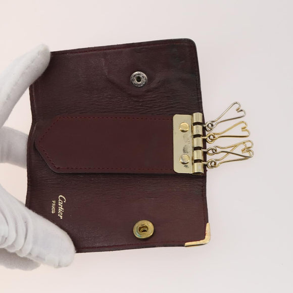 CARTIER Key Case Leather 10 Set Bordeaux Auth CB199