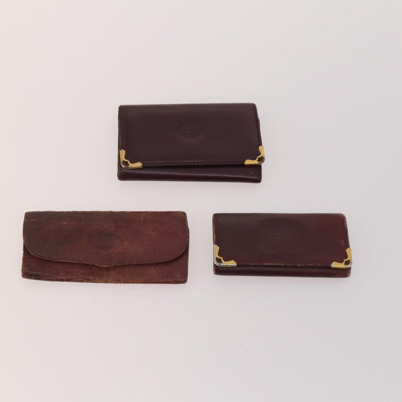 CARTIER Key Case Leather 10 Set Bordeaux Auth CB199