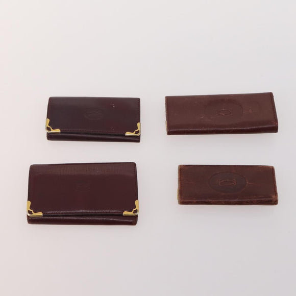 CARTIER Key Case Leather 10 Set Bordeaux Auth CB199