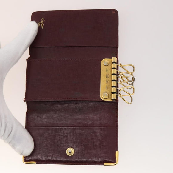 CARTIER Key Case Leather 10 Set Bordeaux Auth CB199