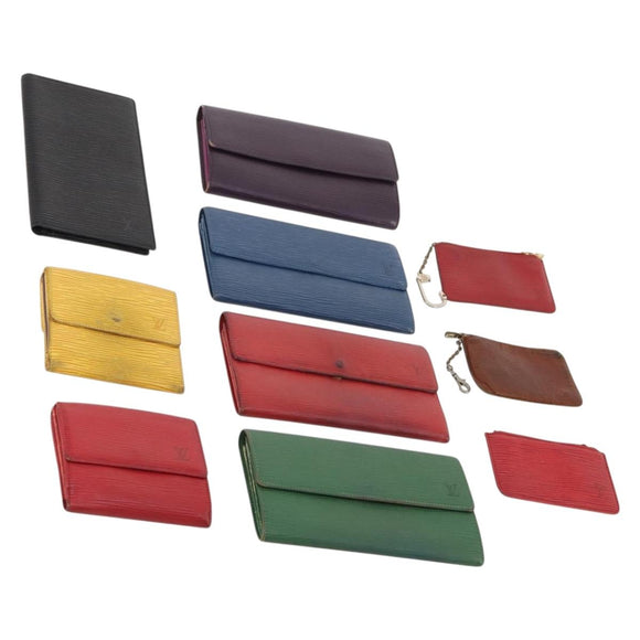 LOUIS VUITTON Epi Wallet 10 Set Black Red blue LV Auth CB208