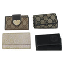 GUCCI GG Canvas Key Case Leather 10 Set Beige Black white Auth CB216-2