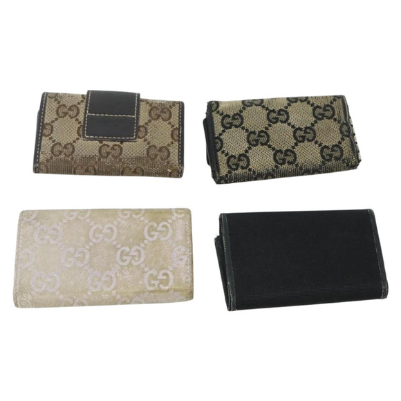 GUCCI GG Canvas Key Case Leather 10 Set Beige Black white Auth CB216