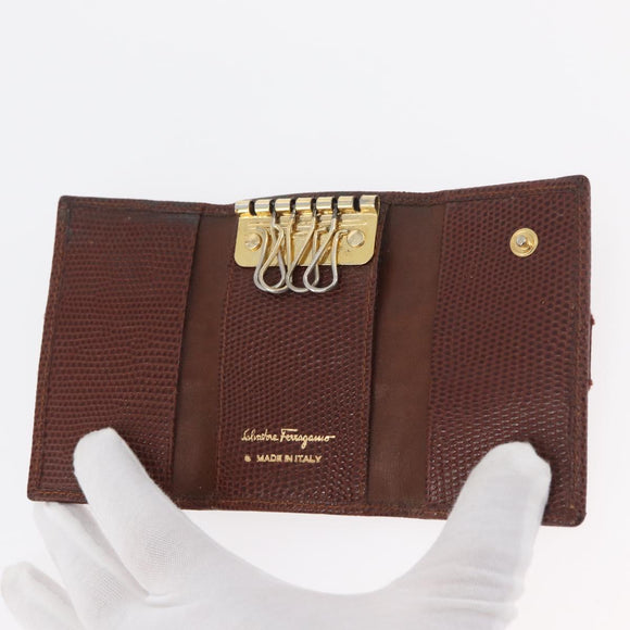 Salvatore Ferragamo Key Case Leather 10 Set Black Light Blue Brown Auth CB218