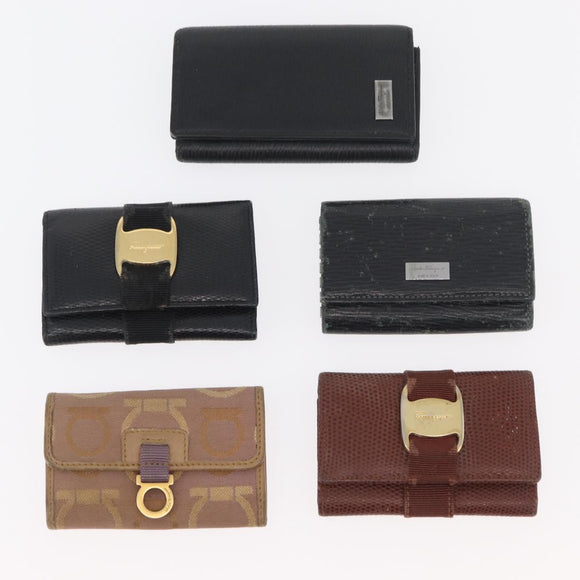 Salvatore Ferragamo Key Case Leather 10 Set Black Light Blue Brown Auth CB218