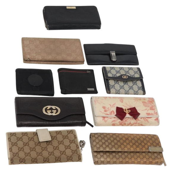 GUCCI GG Canvas Guccissima Wallet Leather 10 Set Beige Black Navy Auth CB237