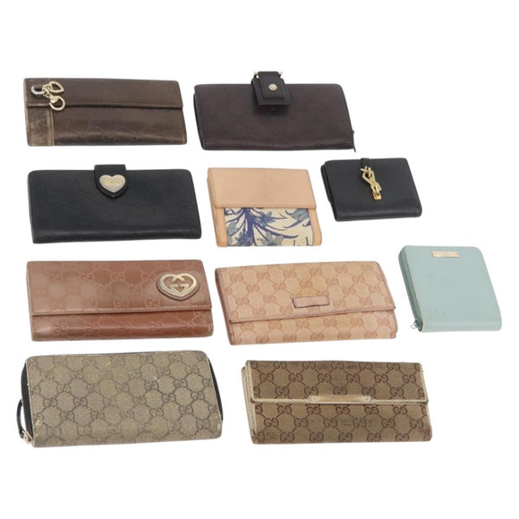 GUCCI GG Canvas Guccissima Wallet Leather 10 Set Beige Black Brown Auth CB238