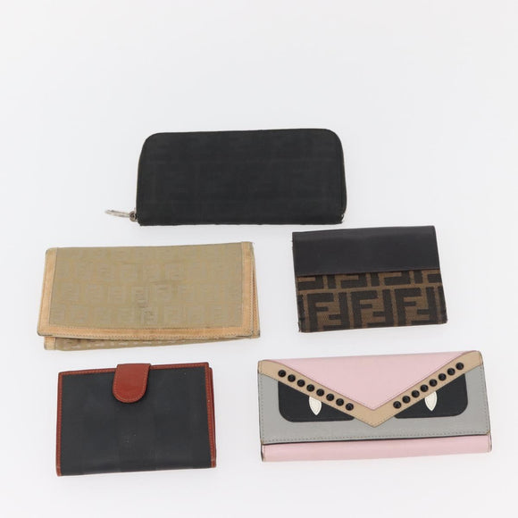 FENDI Zucca Canvas Wallet 10 Set Black Brown Auth CB239