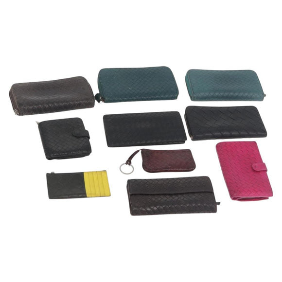 BOTTEGA VENETA INTRECCIATO Wallet Leather 10 Set Pink Green black Auth CB241