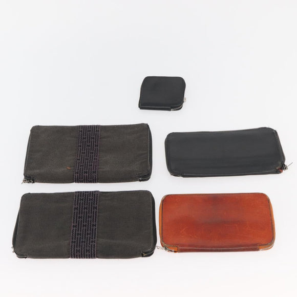 HERMES Wallet Canvas Leather 10 Set Black Gray Red Auth CB242