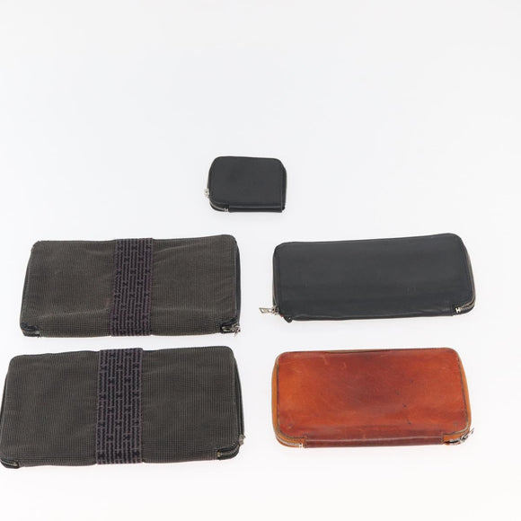 HERMES Wallet Canvas Leather 10 Set Black Gray Red Auth CB242