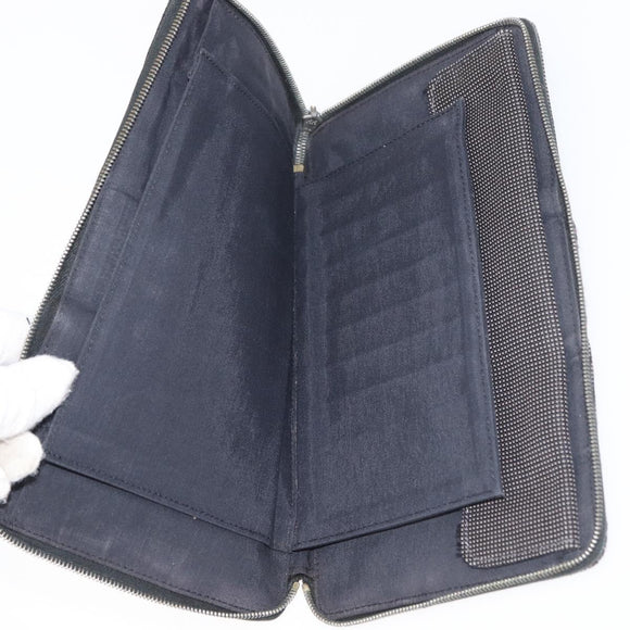 HERMES Wallet Canvas Leather 10 Set Black Gray Red Auth CB242