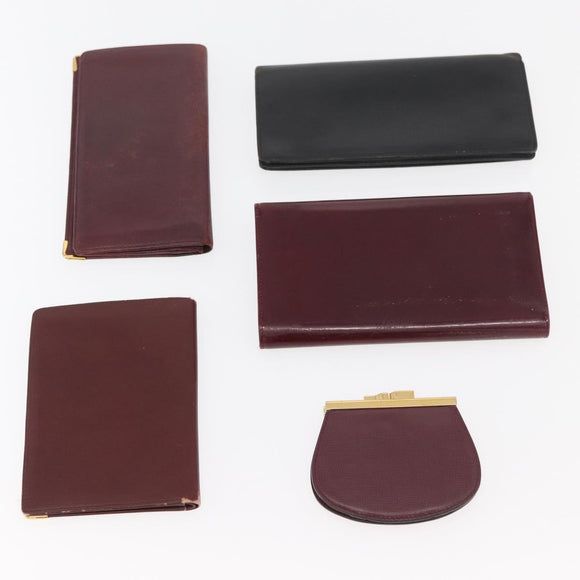 CARTIER Wallet Leather 10 Set Black Bordeaux Auth CB243