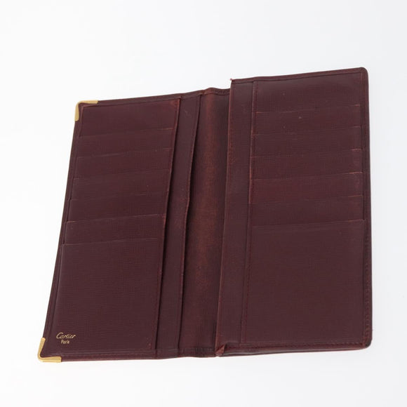 CARTIER Wallet Leather 10 Set Black Bordeaux Auth CB243