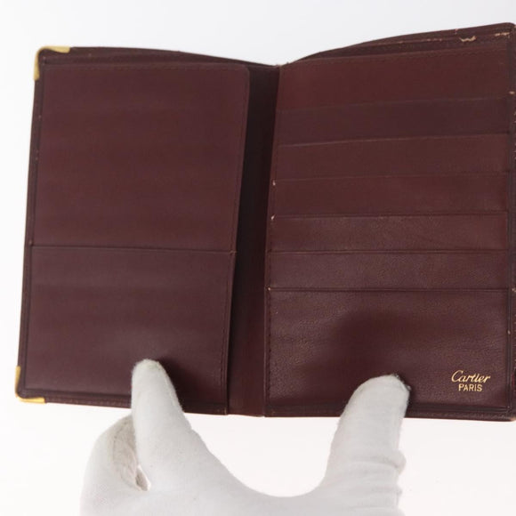 CARTIER Wallet Leather 10 Set Black Bordeaux Auth CB243