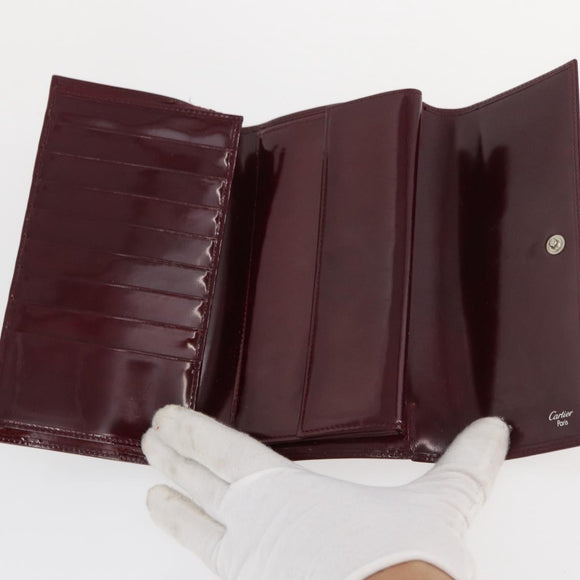 CARTIER Wallet Leather 10 Set Black Bordeaux Auth CB243