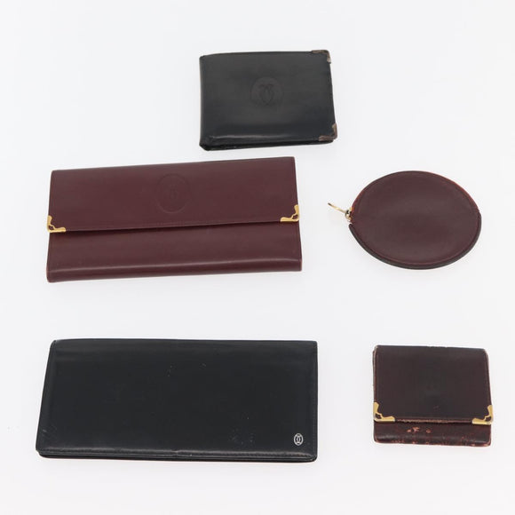 CARTIER Wallet Leather 10 Set Black Bordeaux Auth CB243