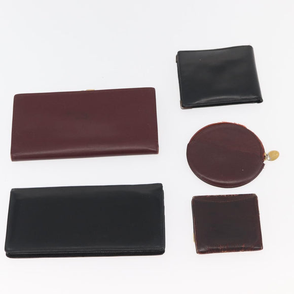 CARTIER Wallet Leather 10 Set Black Bordeaux Auth CB243