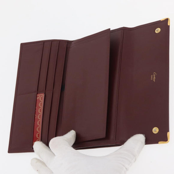 CARTIER Wallet Leather 10 Set Black Bordeaux Auth CB243