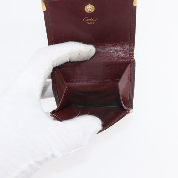 CARTIER Wallet Leather 10 Set Black Bordeaux Auth CB243