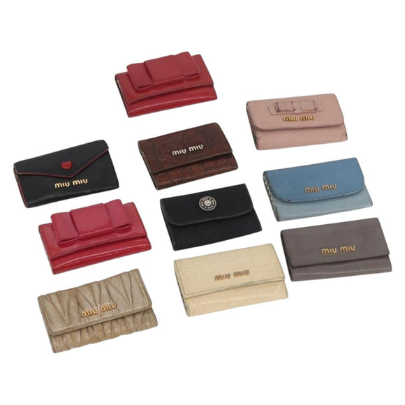 Miu Miu Key Case Patent Leather 10 Set Red Beige black Auth CB249