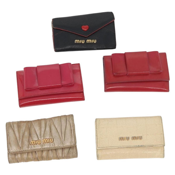 Miu Miu Key Case Patent Leather 10 Set Red Beige black Auth CB249