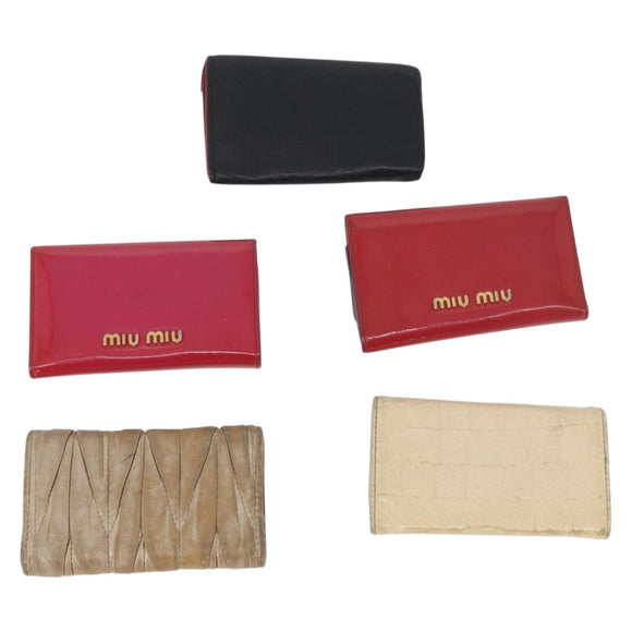 Miu Miu Key Case Patent Leather 10 Set Red Beige black Auth CB249