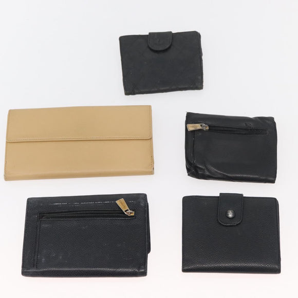 CHANEL Wallet Lamb Skin 10 Set Black White beige CC Auth CB256