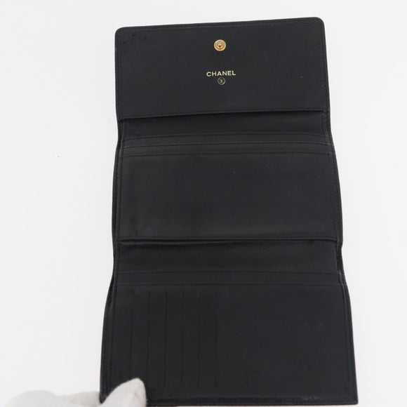 CHANEL Wallet Lamb Skin 10 Set Black White beige CC Auth CB256