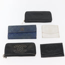 CHANEL Wallet Lamb Skin 10 Set Black White beige CC Auth CB256-2