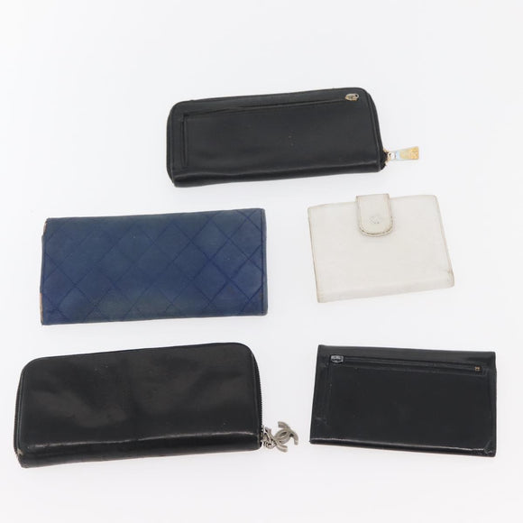 CHANEL Wallet Lamb Skin 10 Set Black White beige CC Auth CB256