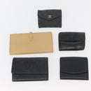 CHANEL Wallet Lamb Skin 10 Set Black White beige CC Auth CB256-9