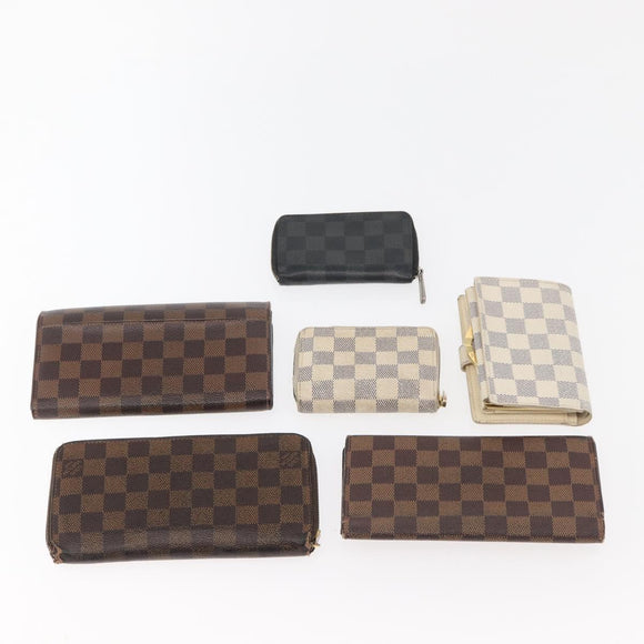 LOUIS VUITTON Damier Ebene Graphite Damier Azur Long Wallet 10 Set LV Auth CB263