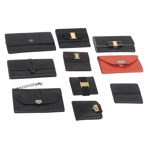 Salvatore Ferragamo Wallet Leather 10 Set Black Orange Auth CB265