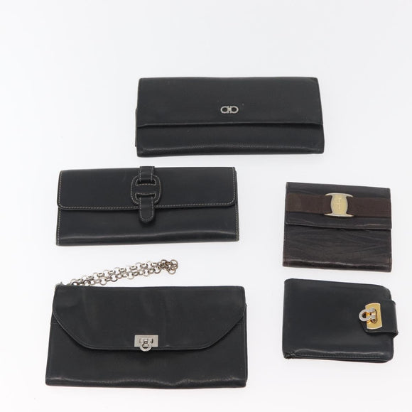 Salvatore Ferragamo Wallet Leather 10 Set Black Orange Auth CB265