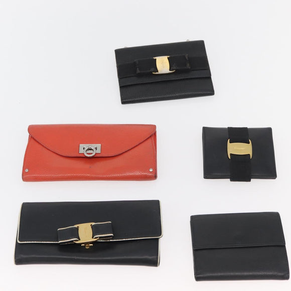 Salvatore Ferragamo Wallet Leather 10 Set Black Orange Auth CB265