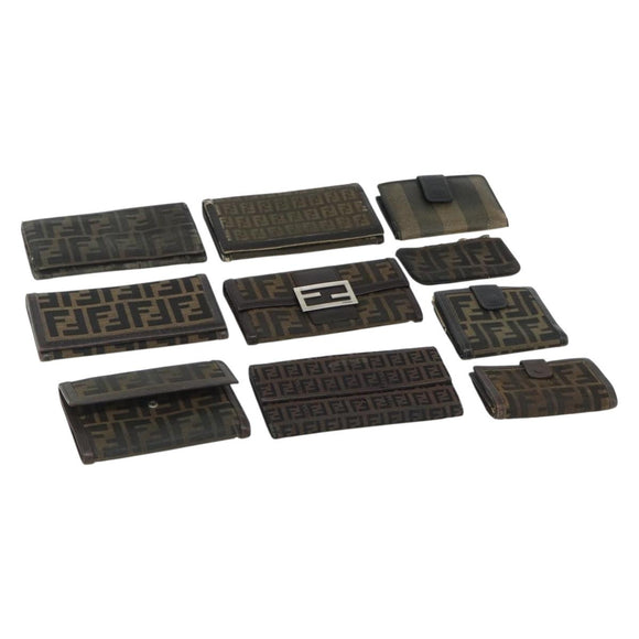 FENDI Zucca Canvas Wallet 10 Set Black Brown Auth CB266