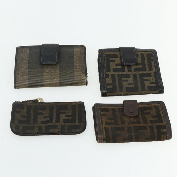 FENDI Zucca Canvas Wallet 10 Set Black Brown Auth CB266