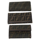 FENDI Zucca Canvas Wallet 10 Set Black Brown Auth CB266-2